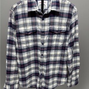 American Eagle Men’s M Plaid Flannel Shirt Navy Red White Long Sleeve Button dow